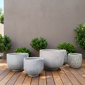 Ensemble de pots à fleurs en béton modernes pour l'extérieur, jardinières de jardin au design minimaliste, style circulaire gris pour plantes vertes - Product Image 6