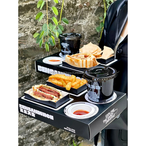 New Trendy Custom Design Brunch Sandwich Compartment <b>Box</b> Combo Platter Carrier with Handle for Finger Food & Drink Takeaway - Product Image 1