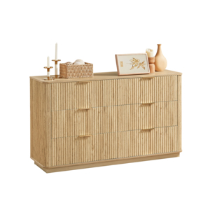 Commode à 6 tiroirs en bois massif de style américain moderne avec finition en chêne naturel, ensemble de meubles de chambre à coucher - Product Image 3