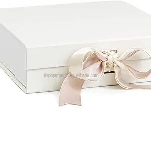 Caja de regalo de lujo de color rosa pálido, con 2 cintas de satén y cierre magnético para embalaje de lujo, caja magnética plegable
