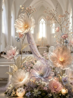 Arche de fleurs géantes en organza Majestic G-001 pour cérémonie de mariage, décoration de présentation en magasin
