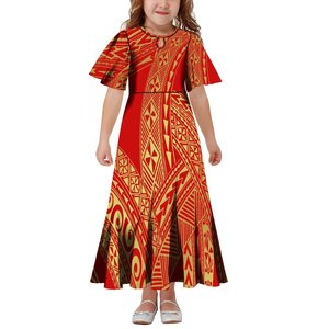 1 MOQ personalizzato bianco dorato Tapa polinesiano stampa tribale ragazze vestito in melesia Design Casual per bambini <span class=keywords><strong>vestiti</strong></span> per bambini - Product Image 3