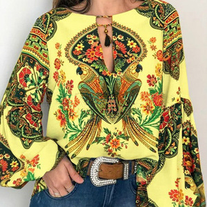 Camicetta da donna <span class=keywords><strong>abbigliamento</strong></span> bohémien Plus Size camicia Vintage stampa floreale top camicette Casual Feminina taglie forti - Product Image 3