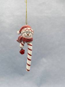 Adorno Navideño <span class=keywords><strong>de</strong></span> <span class=keywords><strong>Muñeco</strong></span> <span class=keywords><strong>de</strong></span> <span class=keywords><strong>Nieve</strong></span> con Purpurina y Bastón <span class=keywords><strong>de</strong></span> Caramelo, Adorno Colgante <span class=keywords><strong>de</strong></span> Bastón <span class=keywords><strong>de</strong></span> Caramelo a Rayas Rojas y Blancas con Gorro <span class=keywords><strong>de</strong></span> Papá Noel y Campana Roja - Product Image 1