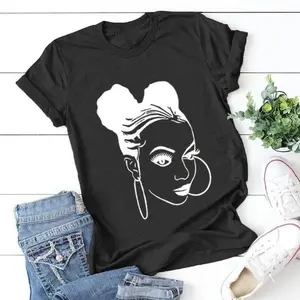 Fashion African Black Gril Print T-shirt Custom Short Sleeve Running O Neck Soft Tops Summer Quick Dry Soft Sport Female Clothes