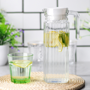 Bouteilles d'eau cantine en verre en bref Ewer avec couvercle, pichets de stockage de boissons, bouteilles de refroidissement pour vaisselle en verre, bouilloires - Product Image 2