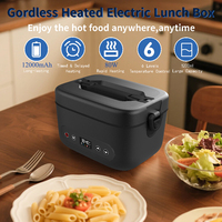 Lonchera Eléctrica Portátil Inalámbrica con Batería Integrada de 12000 mAh, Bento de 5 Compartimentos, Potencia de 80 W, Calentamiento sin Agua para Viajes y Hogar