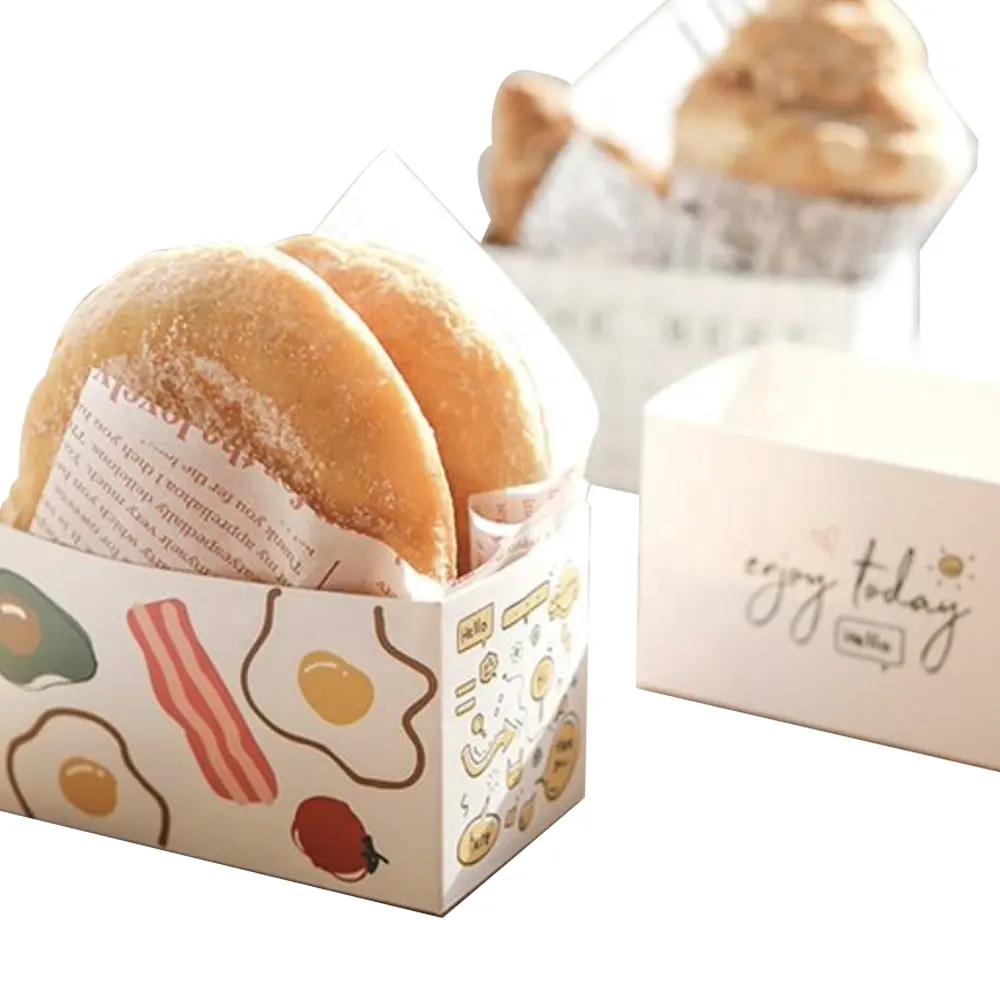 Recyclable Open Donut Bagel Hamburger Wrapping Take Out Packaging Fast Food Paper Sandwich Boxes