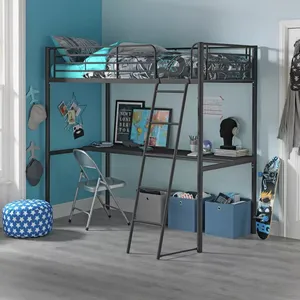 High Quality Cheap high Sleeper Metal frame Bunk Bed Loft Bed With Desk Queen Bed Frame Sound
