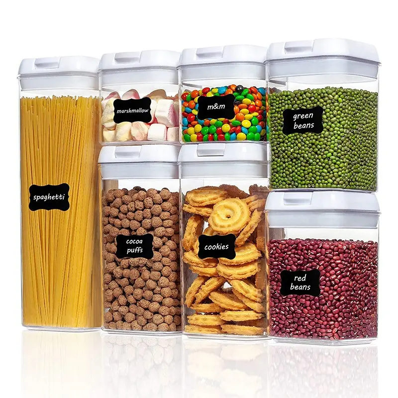 Wholesale Airtight Plastic 7 Pieces Pack Canister Cereal Kitchen Organizer Pantry Food Storage Containers Set With Lids