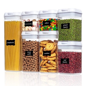 Wholesale Airtight <strong>Plastic</strong> Rectangle 7 Pieces Pack Canister Cereal Kitchen Organizer Pantry Food Storage <strong>Containers</strong> Set <strong>Lids</strong> - Product Image 1