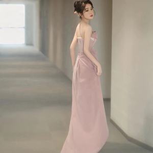 Vestido de Novia <span class=keywords><strong>Rosa</strong></span>, Elegante, Ligero, de Lujo, Sexy, sin Tirantes, Largo, con Abertura, para Banquete, Vestido de Compromiso - Product Image 4