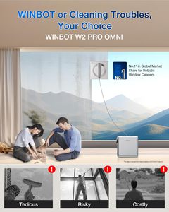 Robot de nettoyage de vitres intelligent ECOVACS WINBOT W2 OMNI avec planification de trajet WIN-SLAM 4.0 et protection de sécurité à 10 niveaux pour la maison, l'hôtel et les surfaces vitrées - Product Image 2