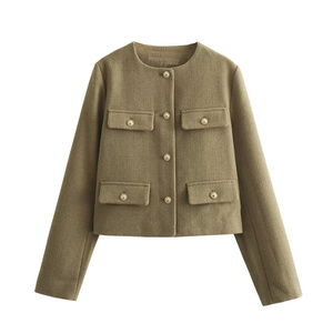 Vêtements pour femmes SHENZHU, mode printemps-automne 2024, veste courte à col rond ample avec rabat, 3046278 - Product Image 4