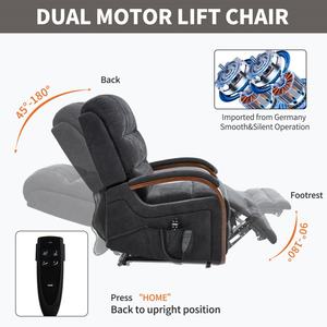 Sillón <span class=keywords><strong>Reclinable</strong></span> Eléctrico de Chenilla Negra con Doble Motor, Reposabrazos de Madera Maciza, Bolsillos Laterales, Masaje con Calor y Temporizador, de Alta Resistencia - Product Image 5