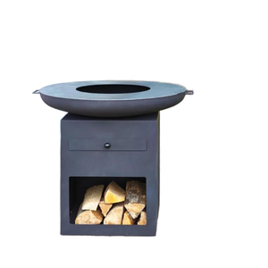 Gril rond en acier résistant aux intempéries avec stockage de bois de chauffage pour la cuisson en plein air - Product Image 3