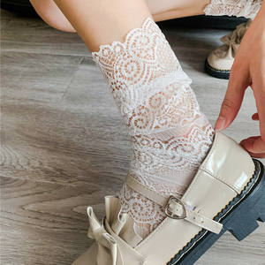 ग्रीष्मकालीन रेट्रो ऊर्ध्वाधर स्ट्रिप्ड फीता ग्लास रेशम पोका डॉट क्रिस्टल मध्य बछड़ा सफेद परी मोजे महिलाओं - Product Image 4