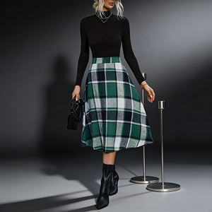 Promotion sur la jupe mi-longue élégante à taille haute et à imprimé écossais vert pour femme Temu, idéale pour le quotidien et le streetwear. - Product Image 4