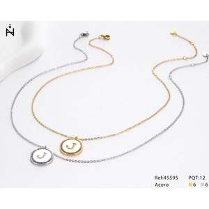 Collar con Colgante de Diamante en Forma de Letra J, Cadena de 2 cm, Tono Plateado y Dorado, Acero Ref45595 - Product Image 2