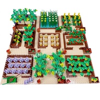 Jeu de construction MOC Jardin potager : Scène d'assemblage de blocs à petites particules pour ferme, verger et potager, avec citrouille, raisin et parterre de fleurs