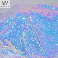 Tissu Lycra Nanyee Textile bleu à rose, entièrement recouvert de paillettes irisées extensibles de 3 mm, pour vêtements de scène et de danse