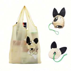 Bolsa de Compras Plegable con Colgante en Forma de Perro de Dibujos Animados, Linda Bolsa de Mano de Poliéster Portátil con Logotipo Personalizado - Product Image 1