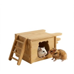Casa de bambú para hámsteres con escalera, refugio para mascotas pequeñas, para hámsteres dorados y ratas de compañía, decoración multifuncional para jaulas - Product Image 1