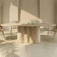 Meubles de maison de Style urbain nordique Wabi-sabi Table longue Table à manger en travertin naturel Beige pour cuisine Restaurant salle à manger