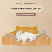 Grande griffoire pour chat en carton, type chaise longue et canapé ondulé, lit réversible avec panneaux latéraux en forme de tête de chat mignonne
