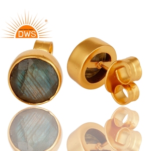 Labradorite Gemstone Earrings 14k Yellow Gold Plated Brass Fashion Designer Stud Earrings Jewelry Manufacturer - Product Image 2