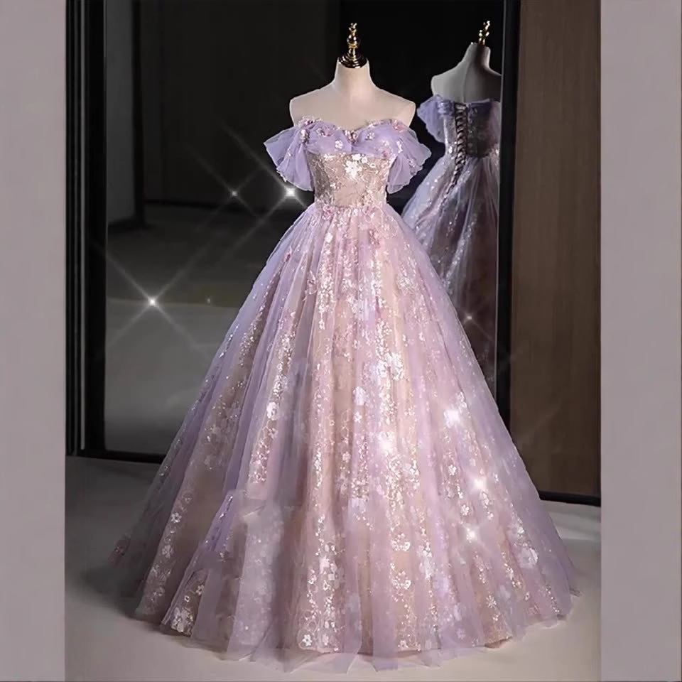 knee length dresses for ladies Lace & Beads Naomi Lilac Floral Tulle Maxi Dress – Love My Apparel main image 0