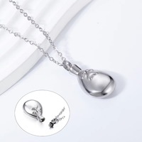 Collier urne goutte d'eau avec empreinte de patte, pendentif funéraire en acier inoxydable pour cendres, bijou souvenir pour animal de compagnie avec entonnoir en tricot
