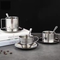 Ensemble de tasses à café en acier inoxydable pour restaurant, avec soucoupe et cuillère, pour lait, latte et expresso