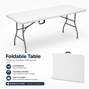 Mesa Plegable <span class=keywords><strong>de</strong></span> Plástico HDPE, Rectangular, Portátil, con Asa <span class=keywords><strong>de</strong></span> Transporte, para Banquetes, Picnics, Catering y Fiestas al Aire Libre - Product Image 1