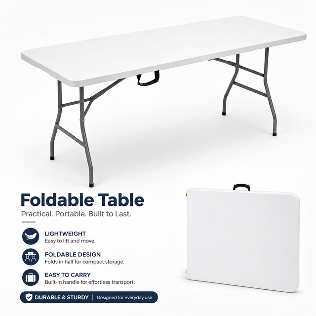 Fold in Half HDPE Plastic Folding Table Portable Rectangular Banquet Table With Carry Handle for Outdoor Picnic Catering Party