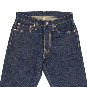 Jeans coupés et cousus en denim brut japonais vintage, coupe droite, taille haute, avec points de chaînette dorés et rivets en cuivre - Product Image 3