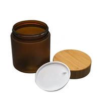 Pots cosmétiques en plastique ambré givré de 50g, 150g, 250g, 500g, de qualité alimentaire, pour crème corporelle, avec couvercle en bambou