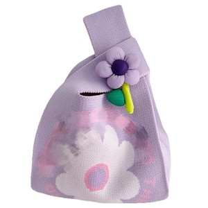 Sac fourre-tout carré vertical en polyester tricoté à motif floral, style coréen, inspiré d'Instagram, collection Springtime Tale Urban Simplicity - Product Image 5
