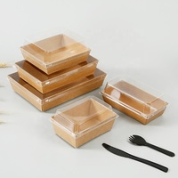 Barquette alimentaire jetable en papier kraft recyclé, forme personnalisée, finition mate, revêtement UV pour sushis, salades, livraison de repas, plats à emporter
