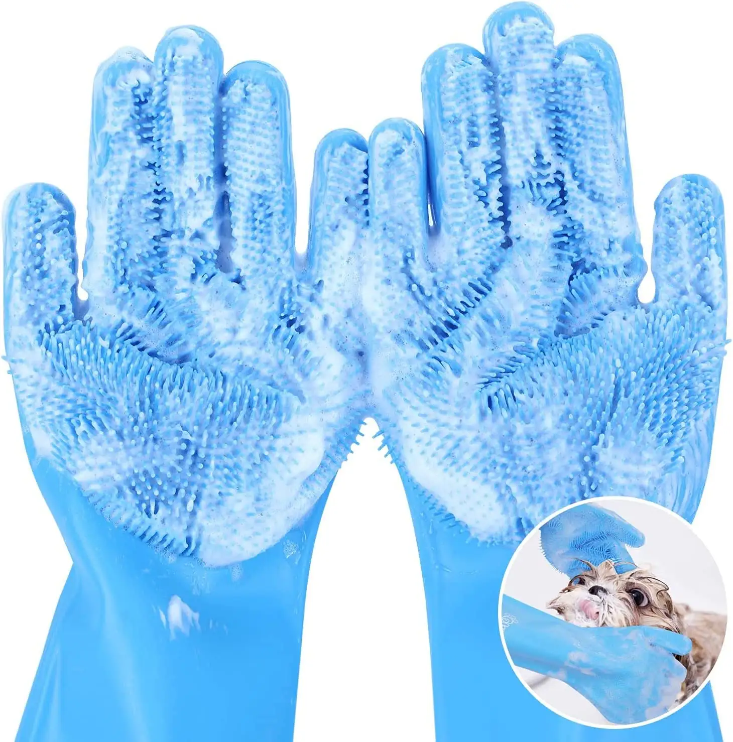 Sarung tangan mandi perawatan hewan peliharaan, penggosok sampo mandi kucing anjing pijat ajaib pembersih spons sarung tangan penghilang rambut silikon