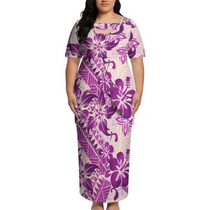 Conjunto Puletasi de Dos Piezas para Mujer, Estampado <span class=keywords><strong>Floral</strong></span> Polinesio de Hibisco en Degradado Blanco Crema y Morado, Talla Grande, Traje Formal - Product Image 1