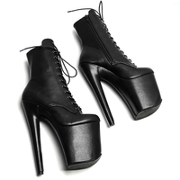 20CM / 8 Pouces Mat PU Upper Femmes Mode Talon Haut Plate-Forme À Lacets Avant Bottine Pole Dance Bottes