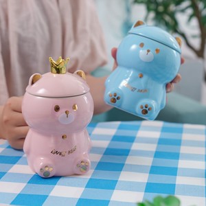 Tasse à café NEWSTAR Kawaii Bear, jolie tasse en céramique avec couvercle et cuillère adorable - Product Image 2