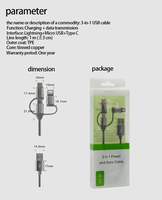Ligne de données focales 3 en 1 câble USB 100w lumineux nocturne pour Iphone Android Type C câbles de données multifonctions 3 en 1