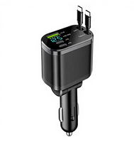 Cargador de Coche Retráctil 5 en 1 con Cables, Accesorios para iPhone y Android, Tamaño Mini, Carga Rápida