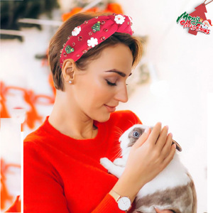 Diadema de árbol de Navidad con diamantes de imitación rojos, blancos y verdes, copo de nieve, Papá Noel, accesorio para el cabello de mujer, invierno 2023, tocado de tela - Product Image 2