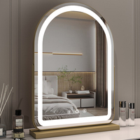 Grand miroir de maquillage LED rechargeable pour bureau avec cadre en métal argenté, style influenceur Instagram pour coiffeuse