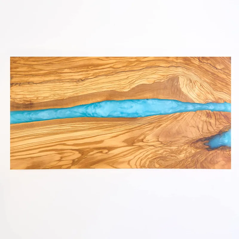 Tiongkok grosir ekstra besar alami kayu zaitun BIRU SUNGAI resin papan melayani papan pemotong dengan resin
