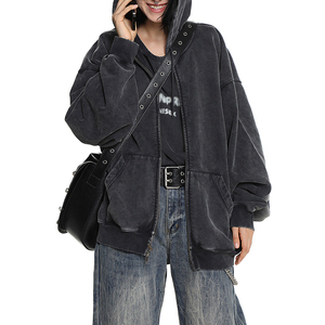 Sweat-shirts en coton délavé vintage personnalisés, zippés, effet usé, coupe oversize et courte, pour hommes - Product Image 5