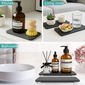 CF Confezione da 2 Vassoi Assorbenti in Terra Diatomacea per Bagno e Cucina, Asciugatura Rapida, Porta Sapone e Organizzatore per Lavello - Product Image 6